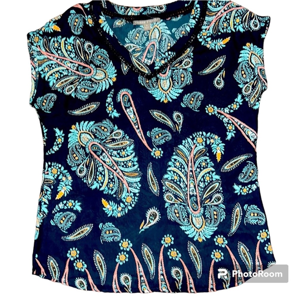 paisley vibrant colors sleeveless blouse Small Office blouse for under jacket